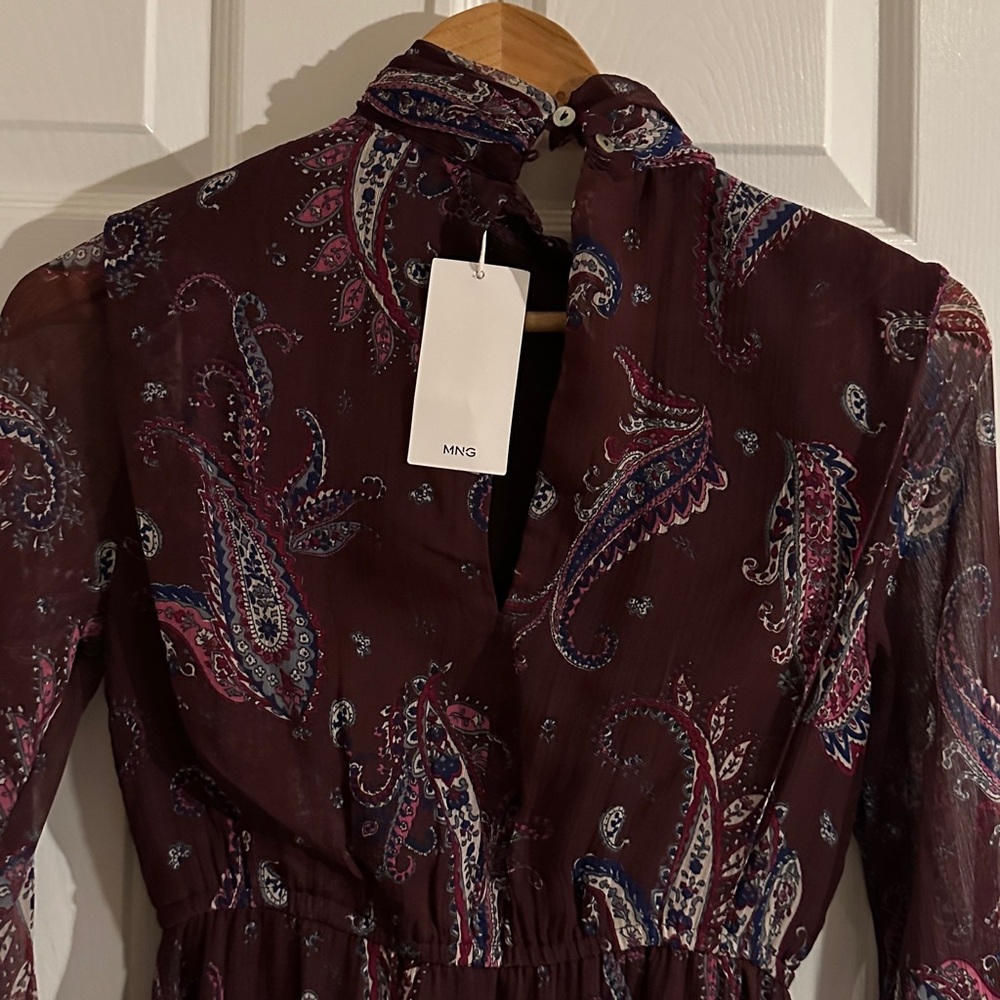 Mango Burgundy Paisley Long Sleeve Dress